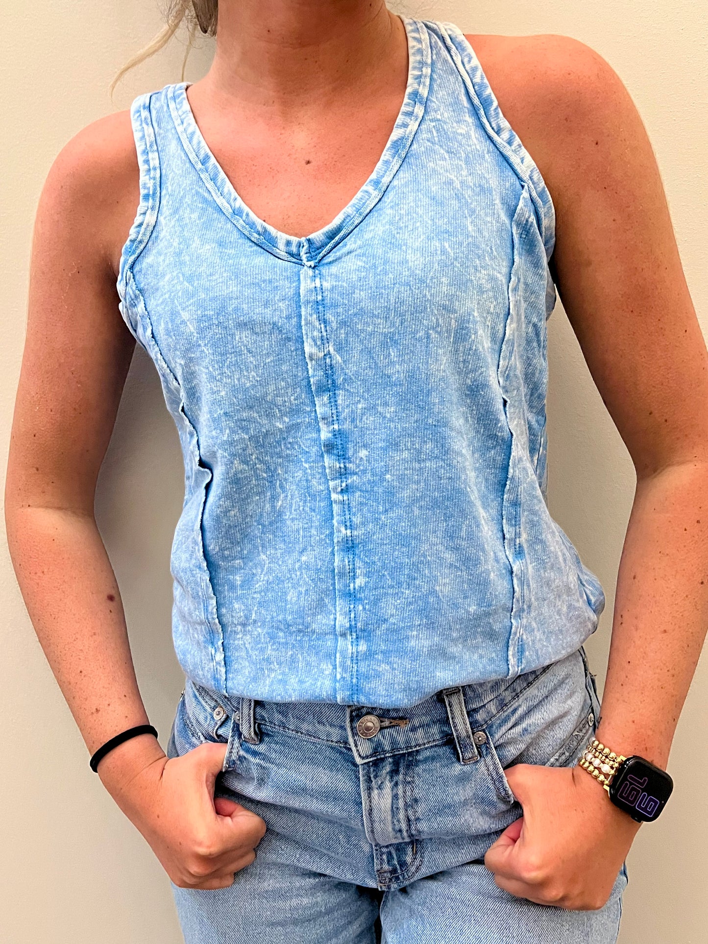 Crinkle Washed Tank - Blue