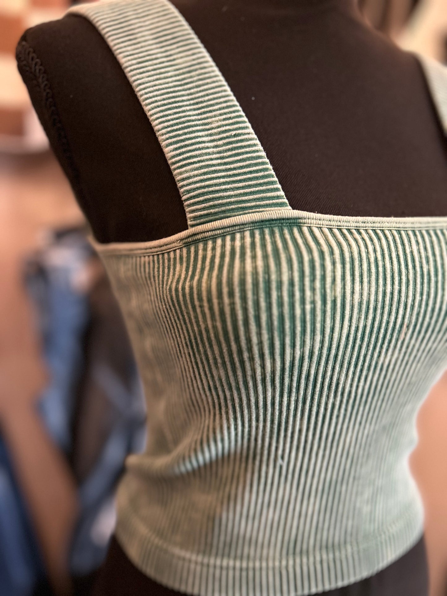 Square Neck Padded Tank - Green