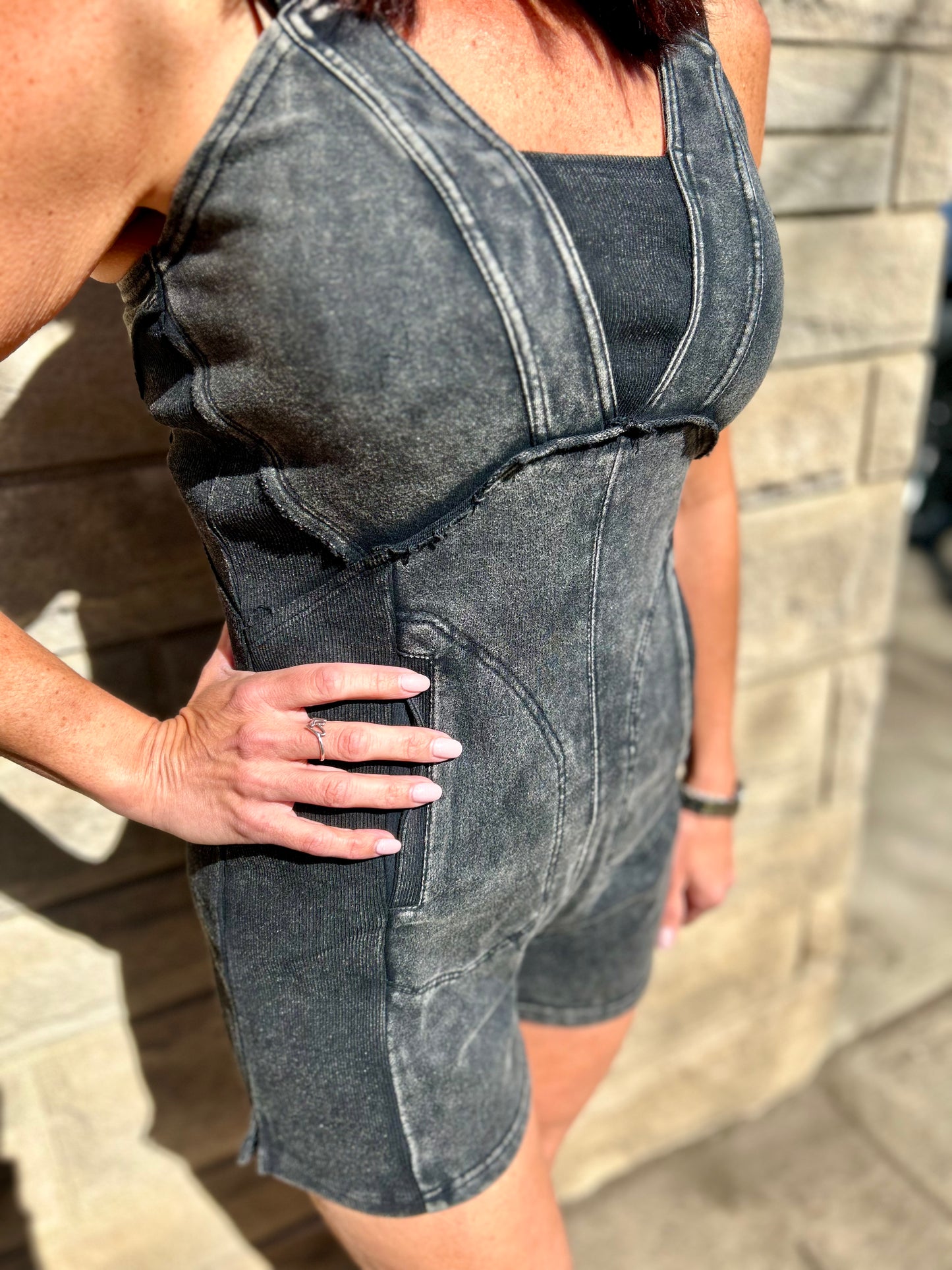 Mineral Washed Black Romper