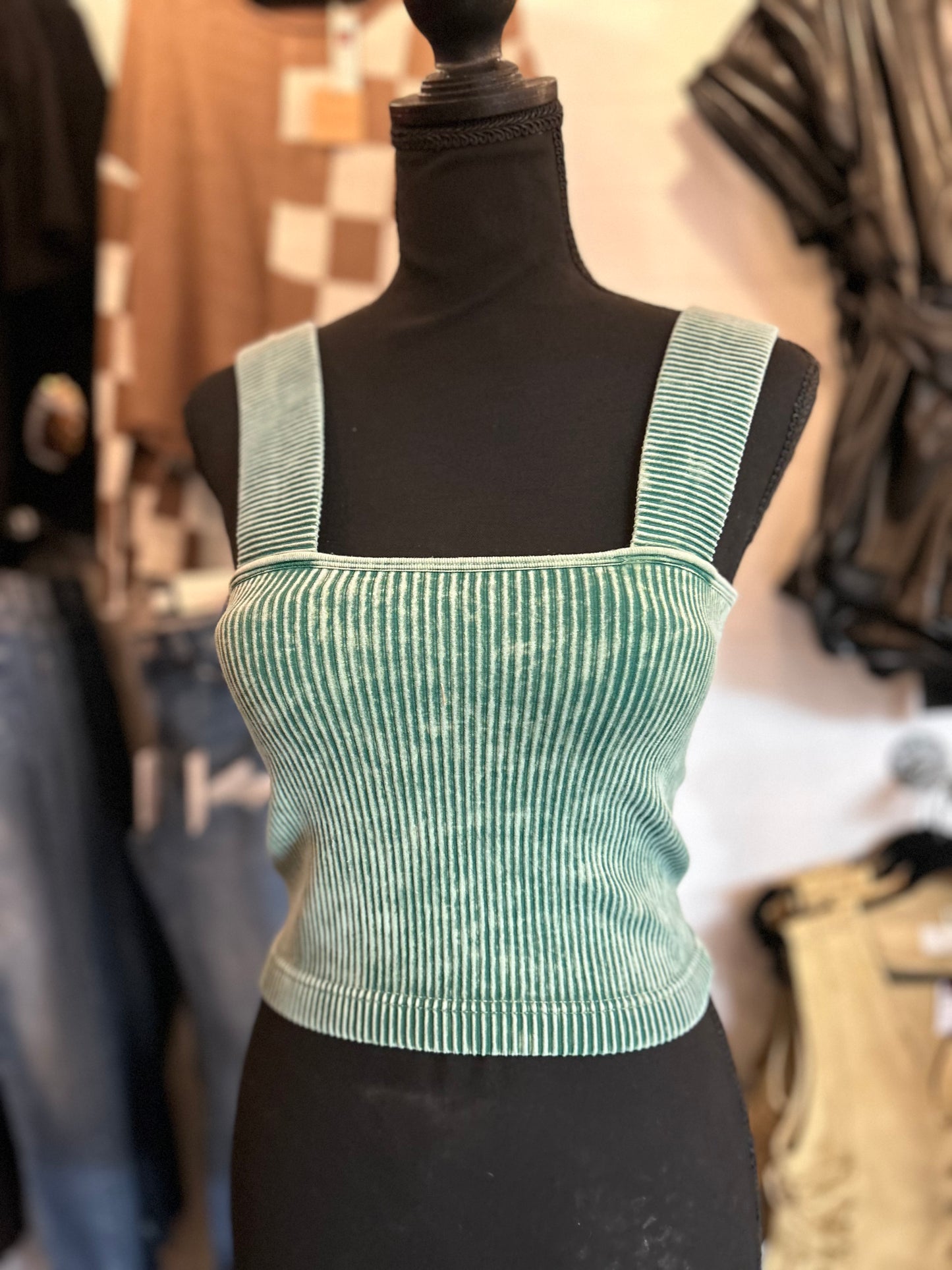 Square Neck Padded Tank - Green