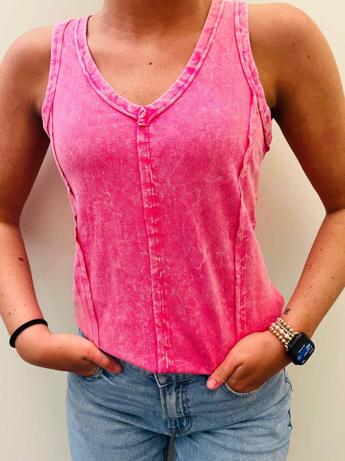 Crinkle Washed Tank - Hot Pink