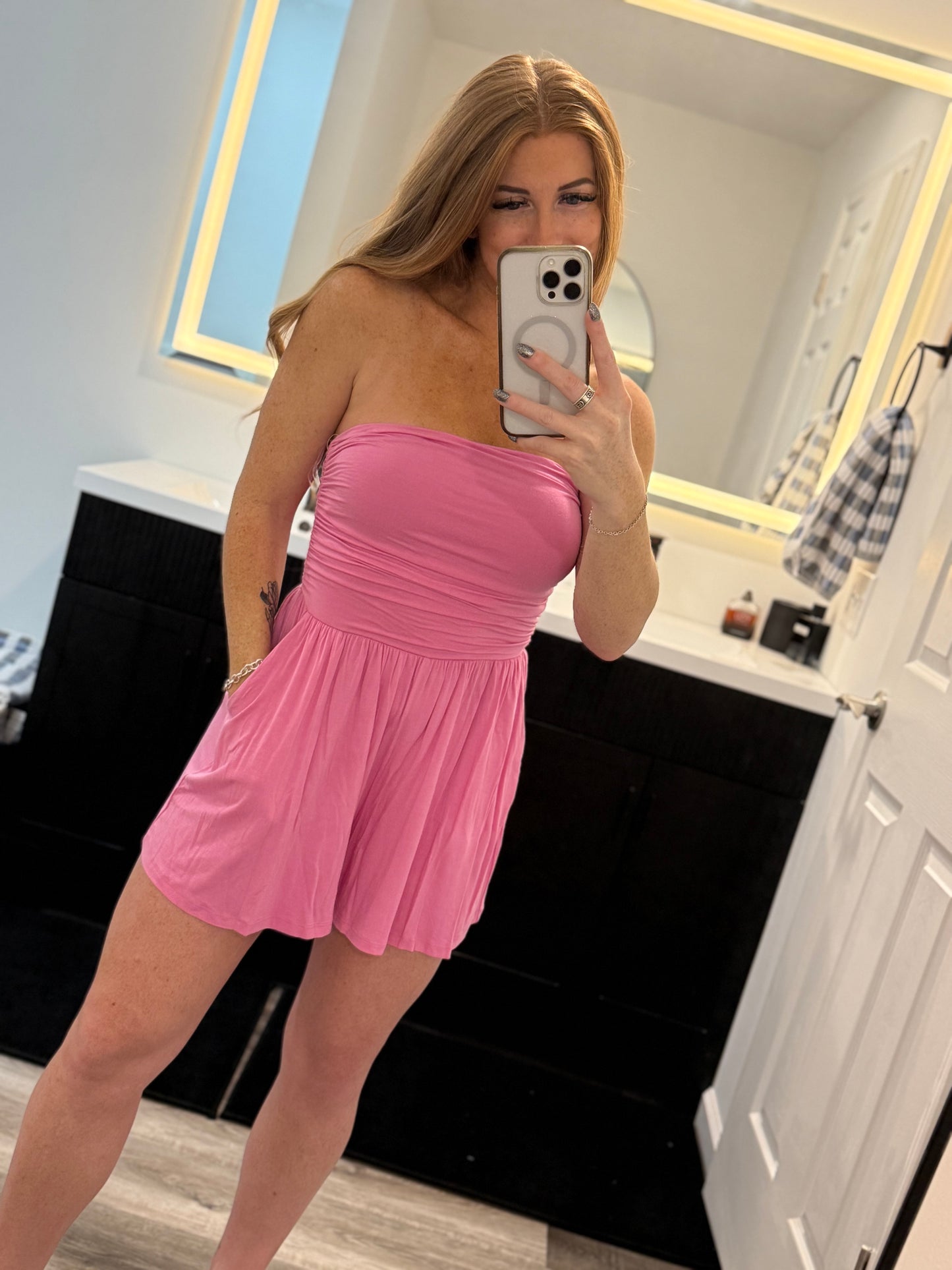 Pretty in Pink Strapless Romper