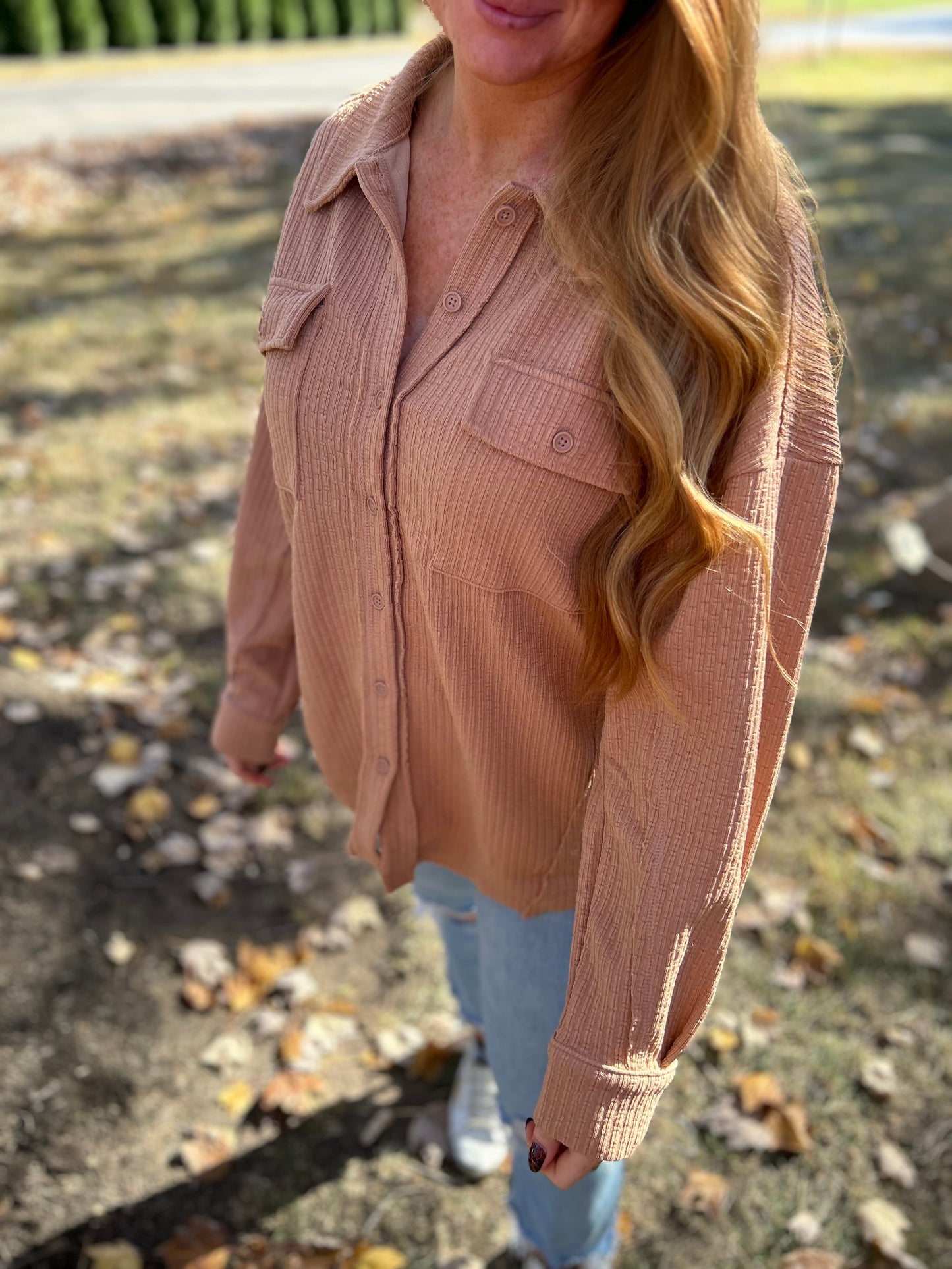 Textured Knit Shacket - Camel