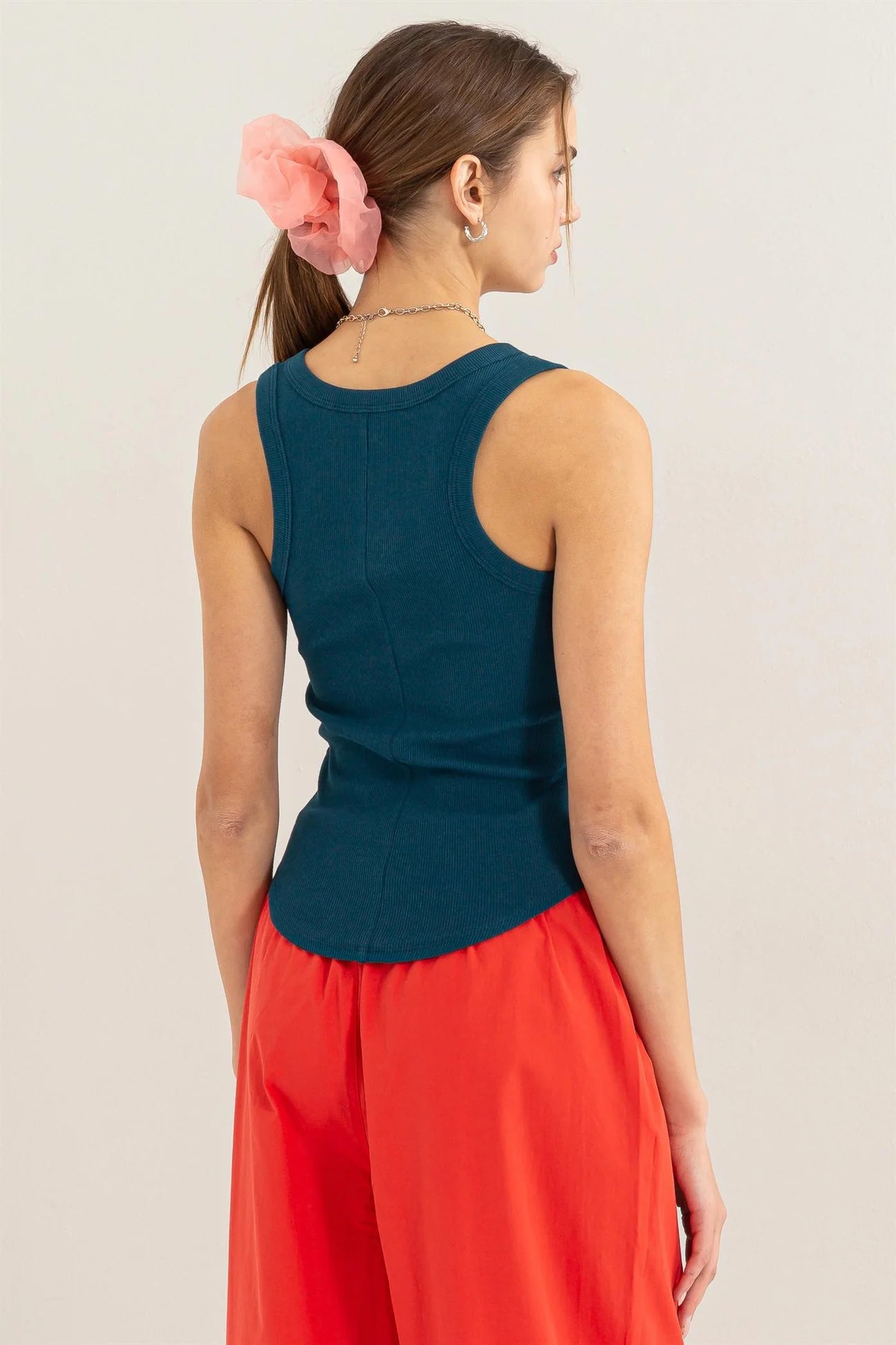 Ribbed Scoop Neck Tank - Dark Teal