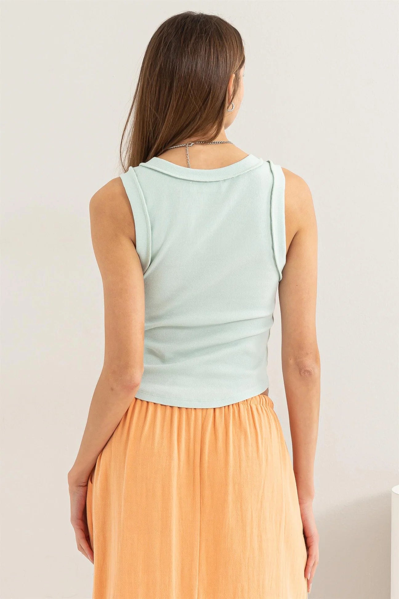 Ribbed Round Neck Tank - Mint