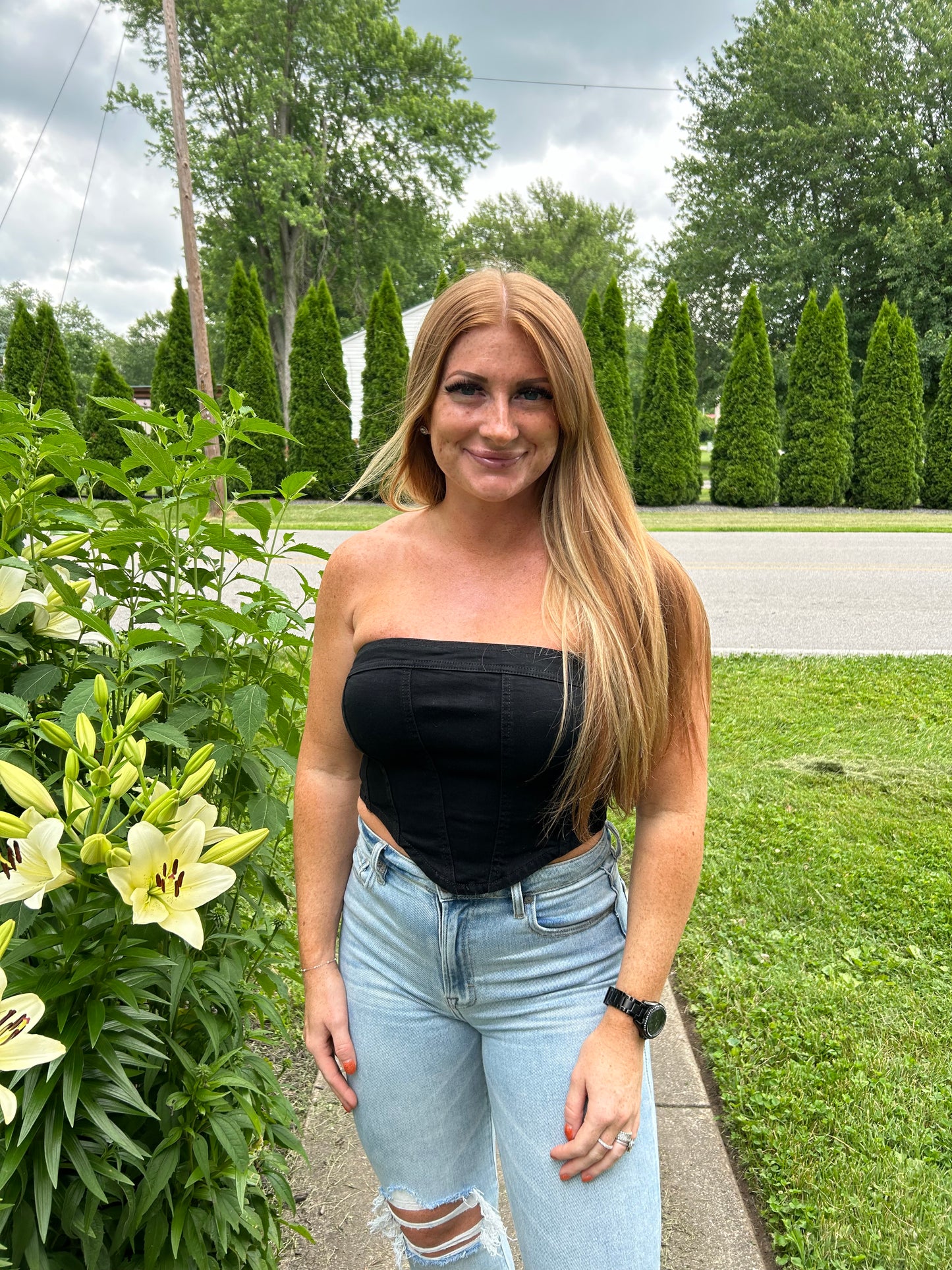 Strapless Denim Zipper Top