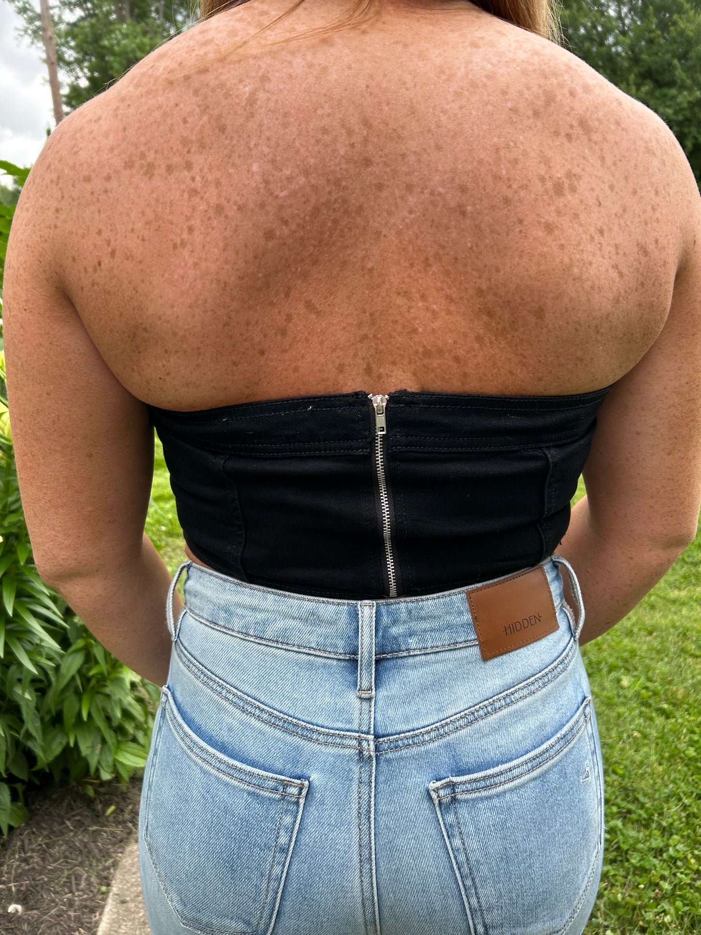 Strapless Denim Zipper Top