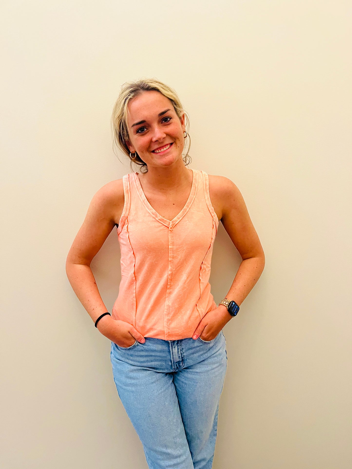 Crinkle Washed Tank - Orange