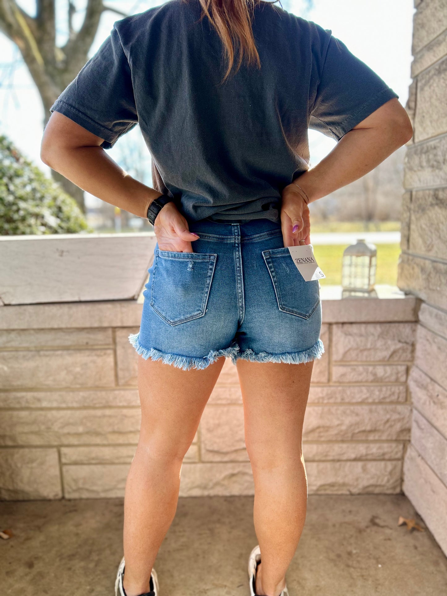 High Rise Frayed Hem Shorts