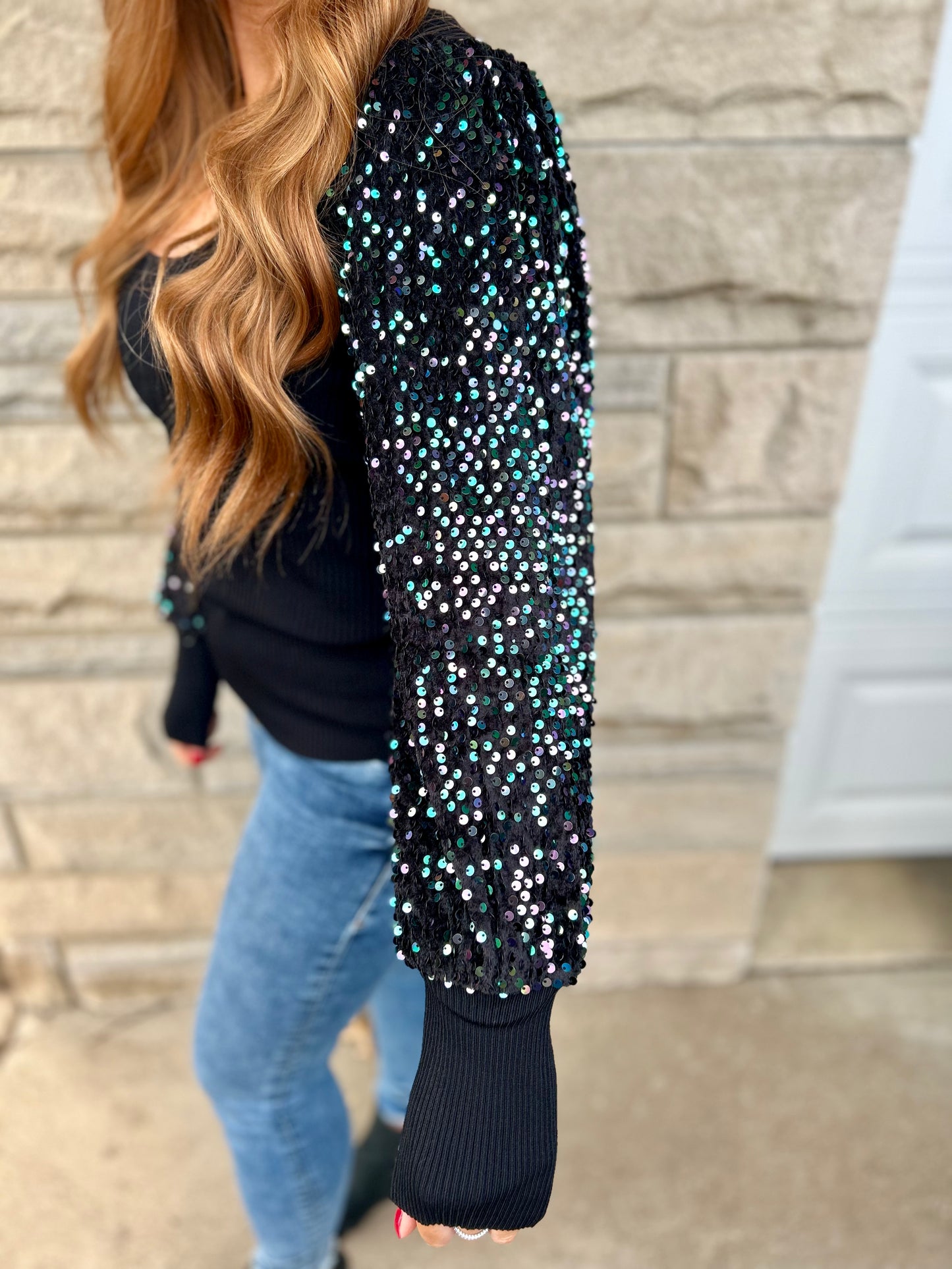 Sequin Balloon Sleeve Top