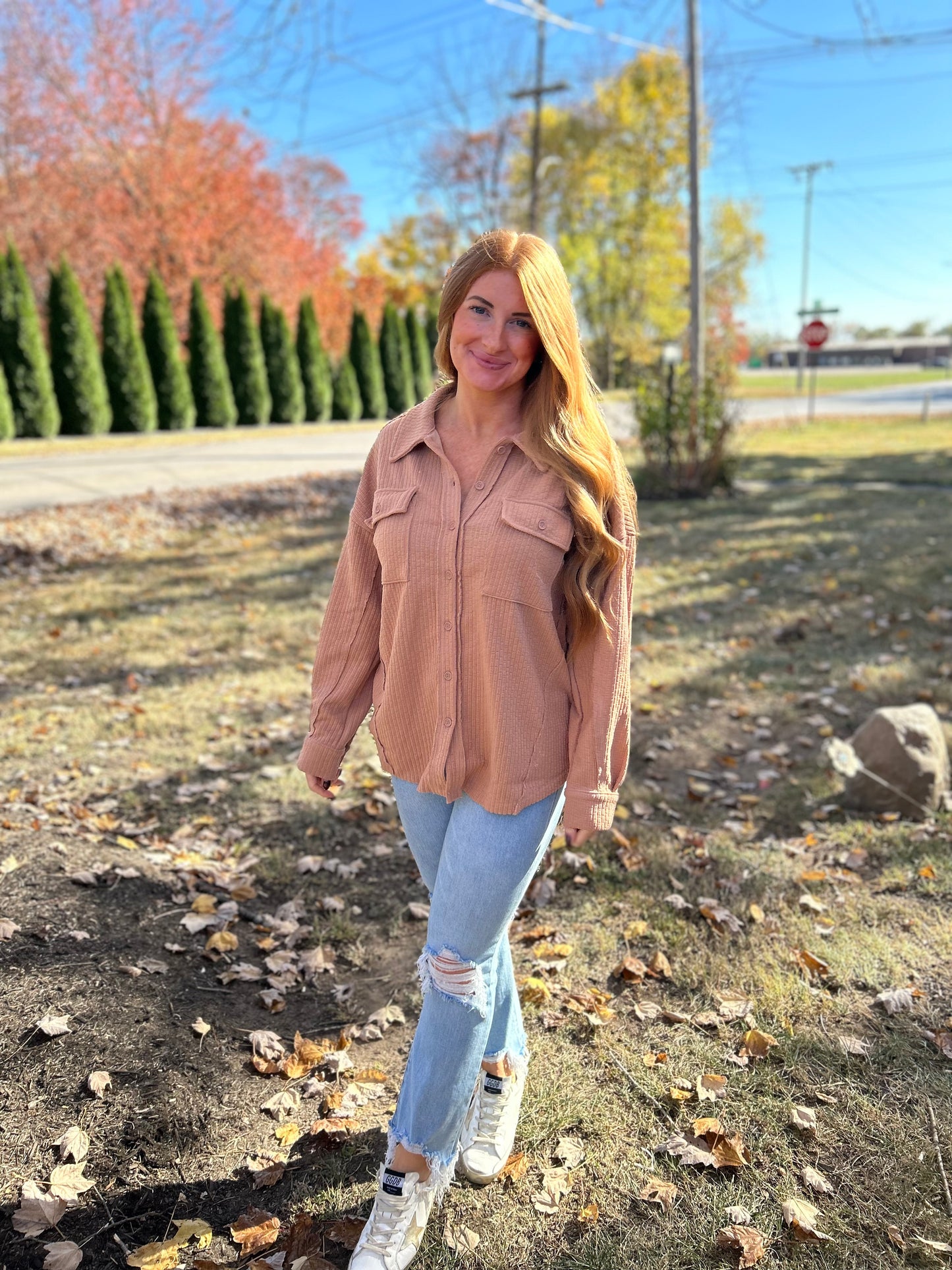 Textured Knit Shacket - Camel
