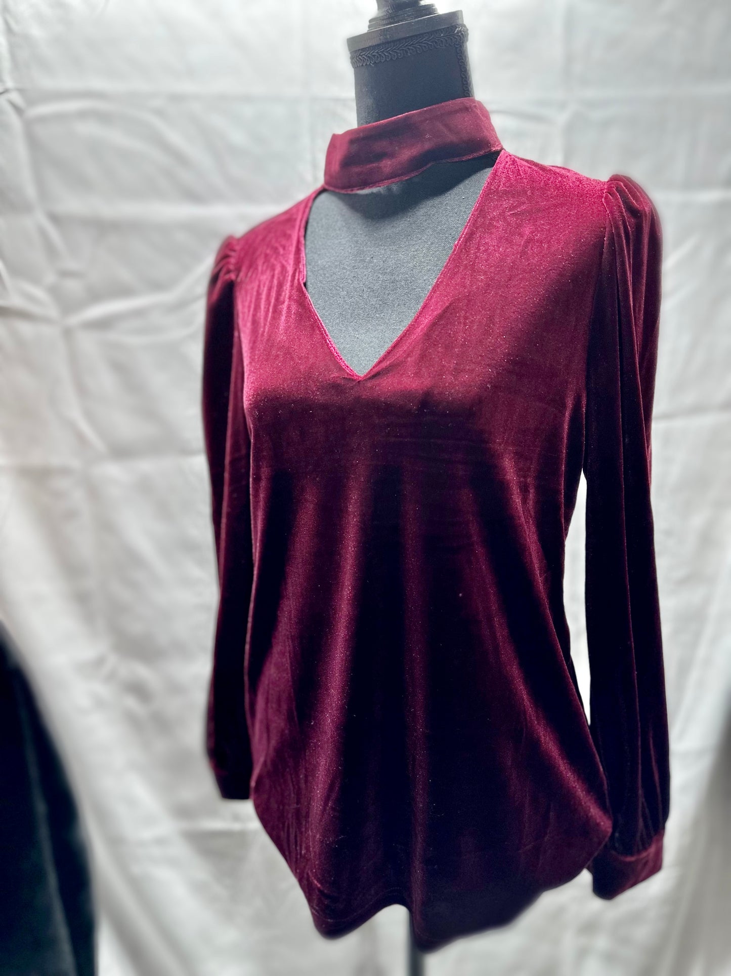 Red Velvet Cutout Blouse