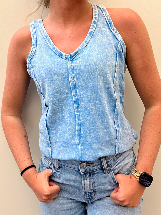Crinkle Washed Tank - Blue