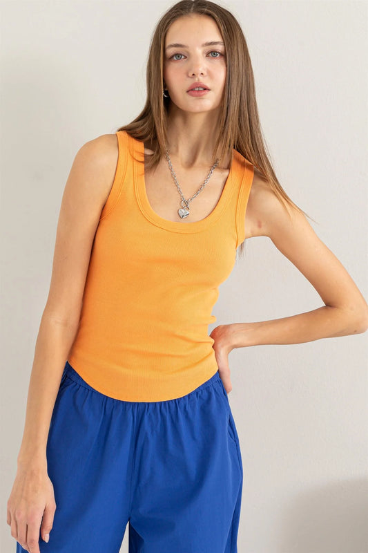 Ribbed Scoop Neck Tank - Orange