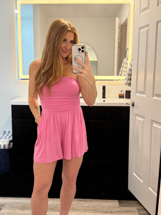 Pretty in Pink Strapless Romper