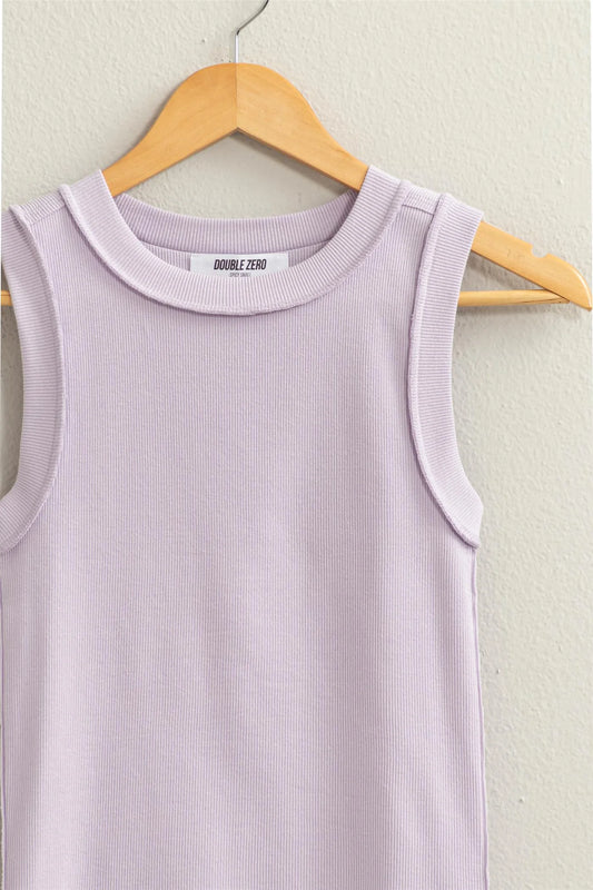 Ribbed Round Neck Tank - Lavender