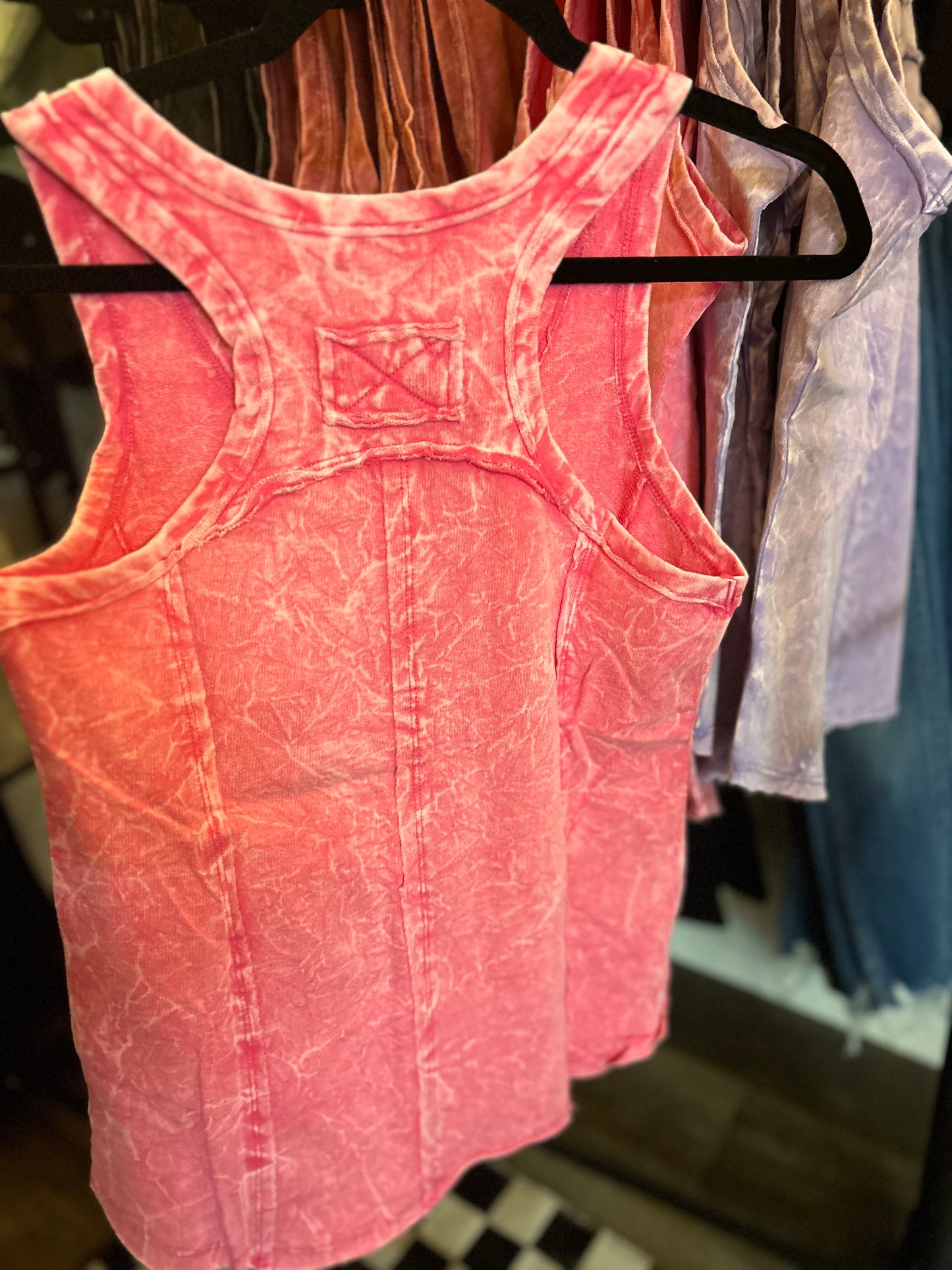 Crinkle Washed Tank - Hot Pink