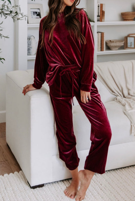 Red Wine Velour Set