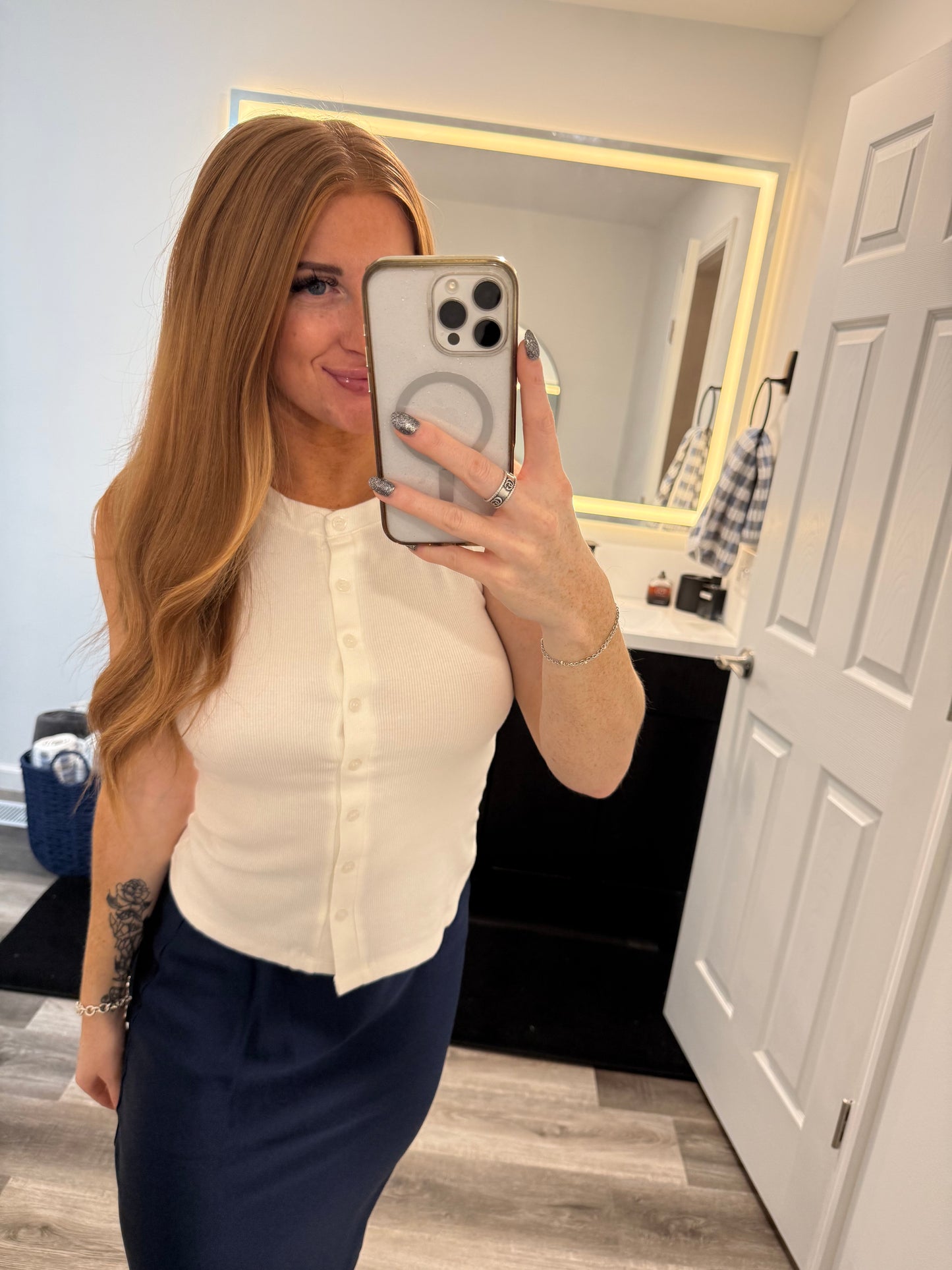 Ivory Classic Button Tank