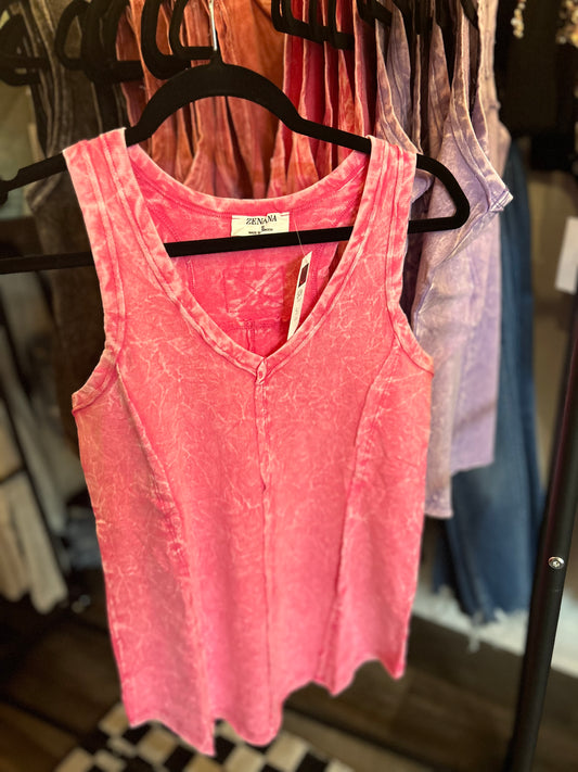 Crinkle Washed Tank - Hot Pink