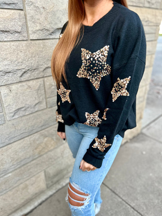 Sequins & Pearls Black Star Sweater