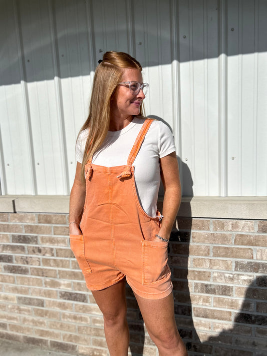 Washed Knot Tie Romper - Orange