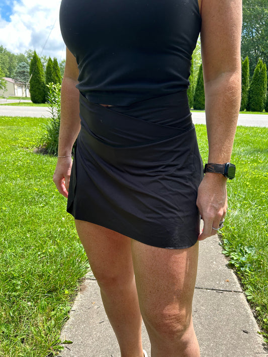 Crossover Waist Active Skirt - black