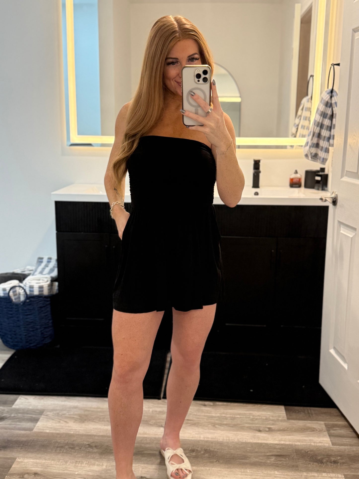 Sassy in Black Strapless Romper