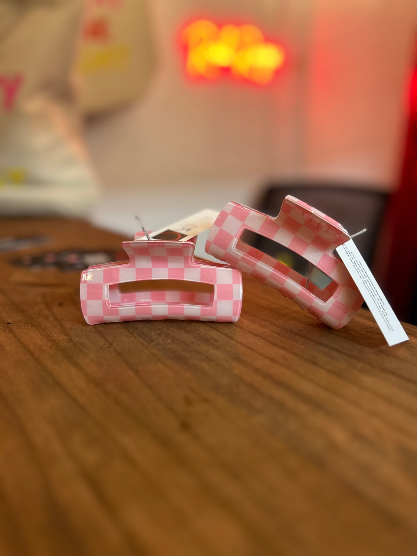 Checkered Claw Clip - Pink