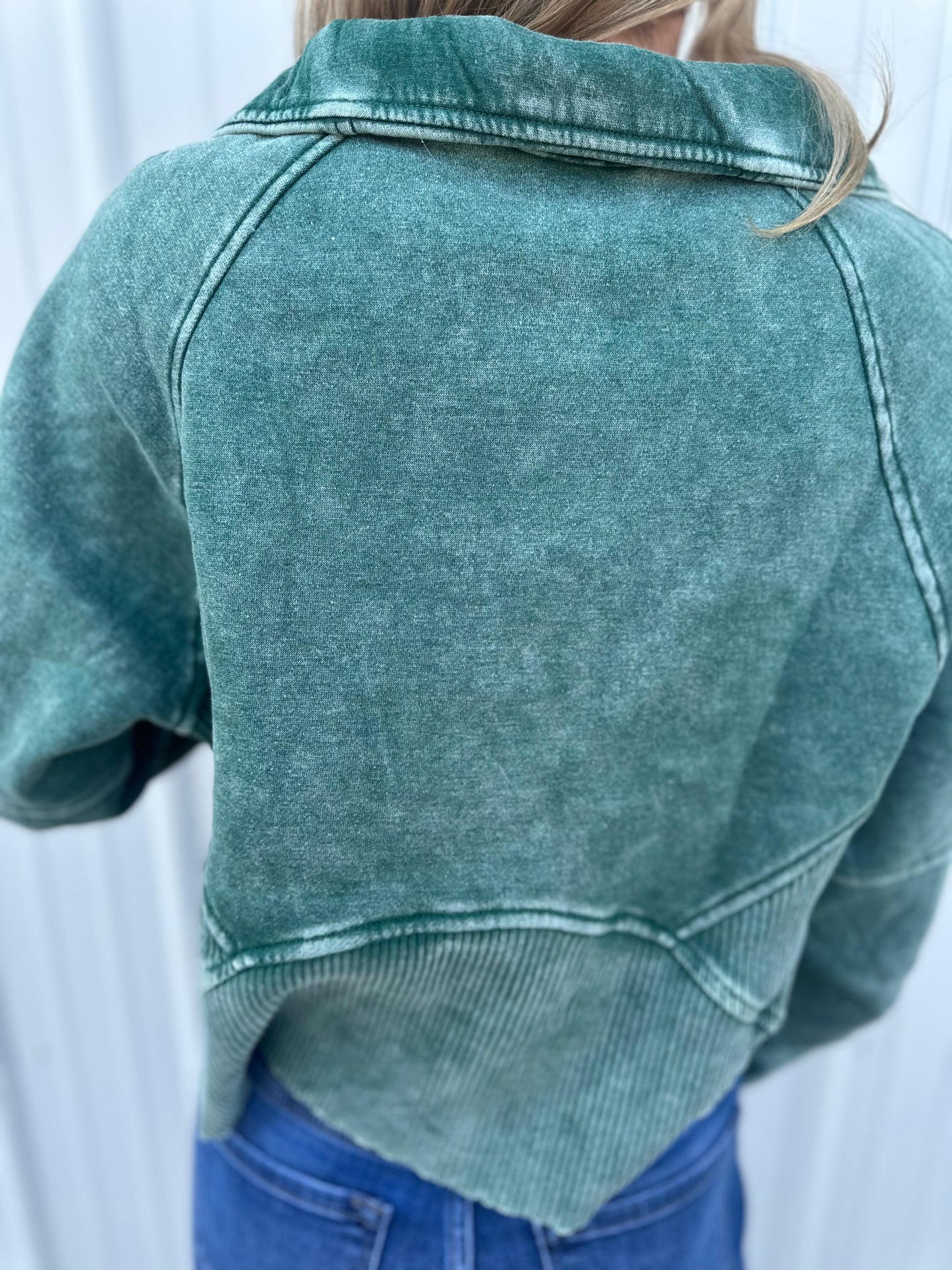 Acid Washed Half Zip - Emerald