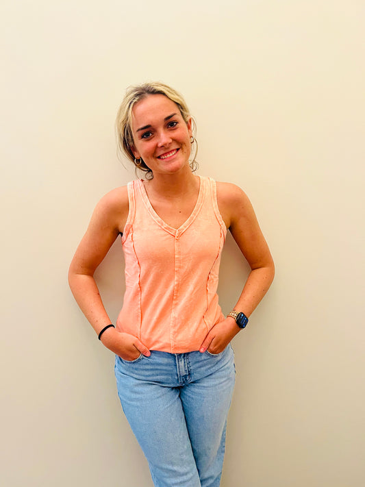 Crinkle Washed Tank - Orange