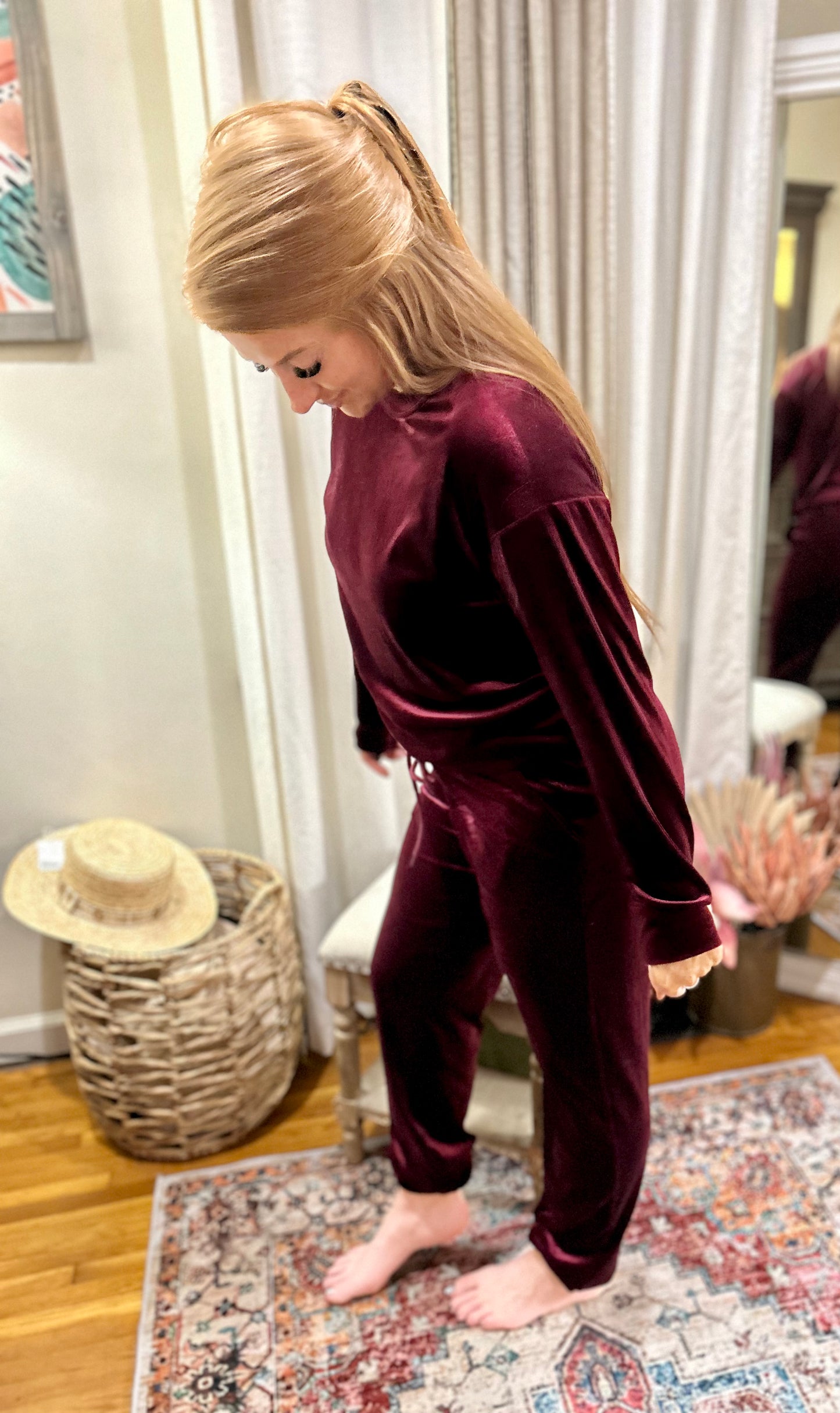 Red Wine Velour Set