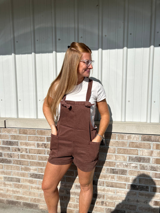 Washed Knot Tie Romper - Mocha