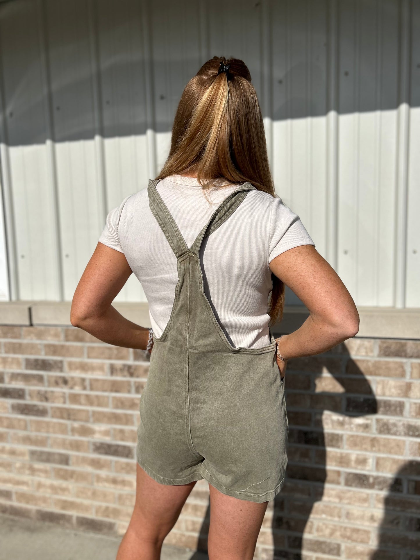 Washed Knot Tie Romper - Olive