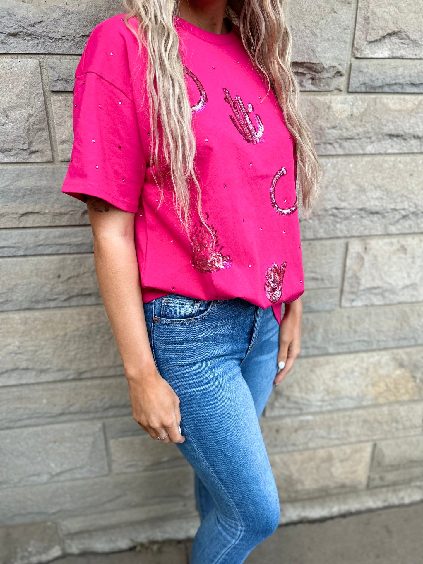 Pink Western Sequin Tee