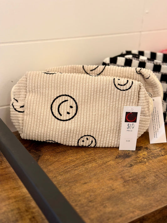 Cream Smiley Cosmetic Pouch