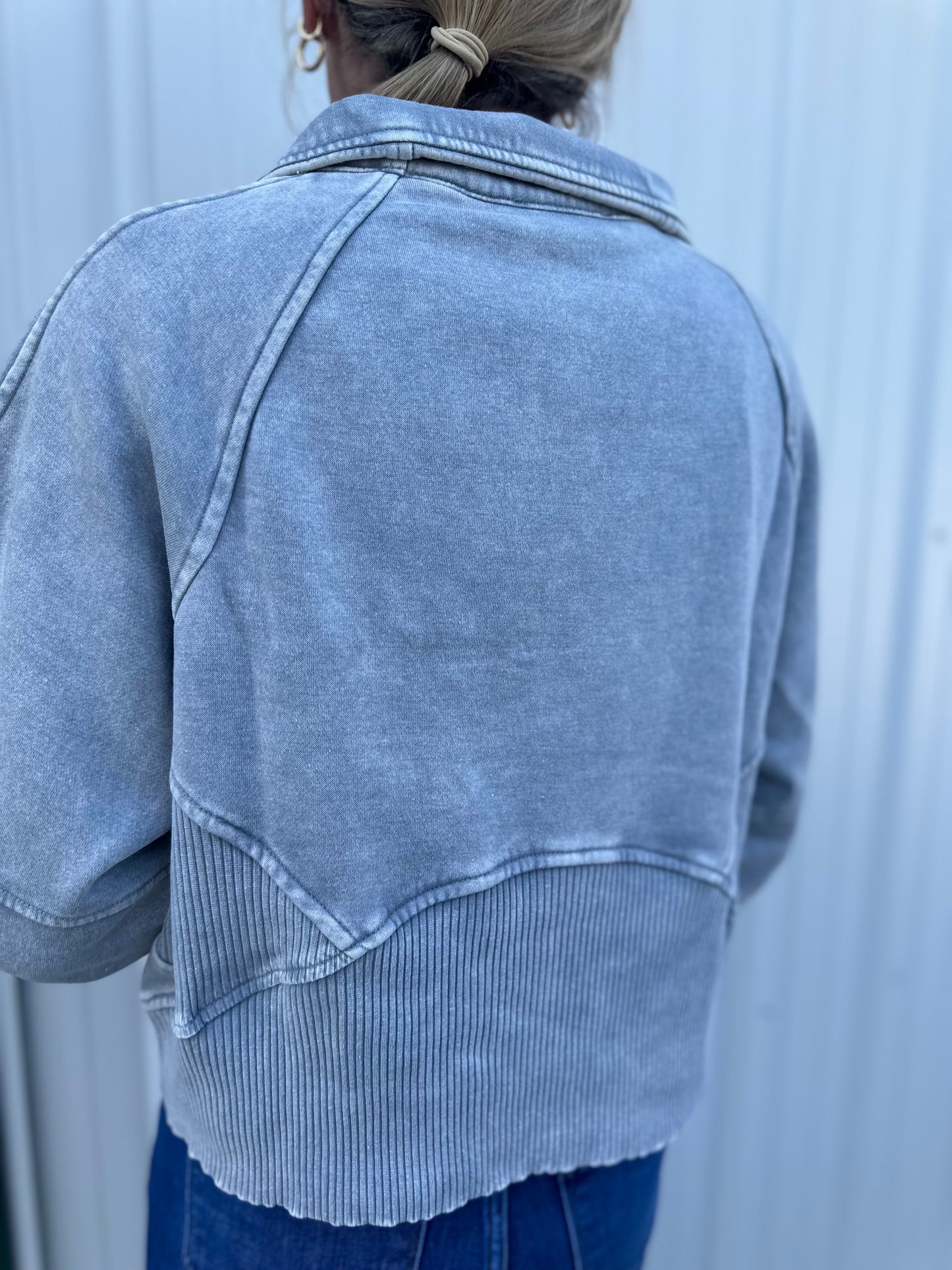 Acid Washed Half Zip - Sleet