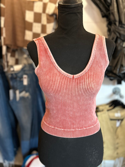 Rust Ribbed Padded Tank