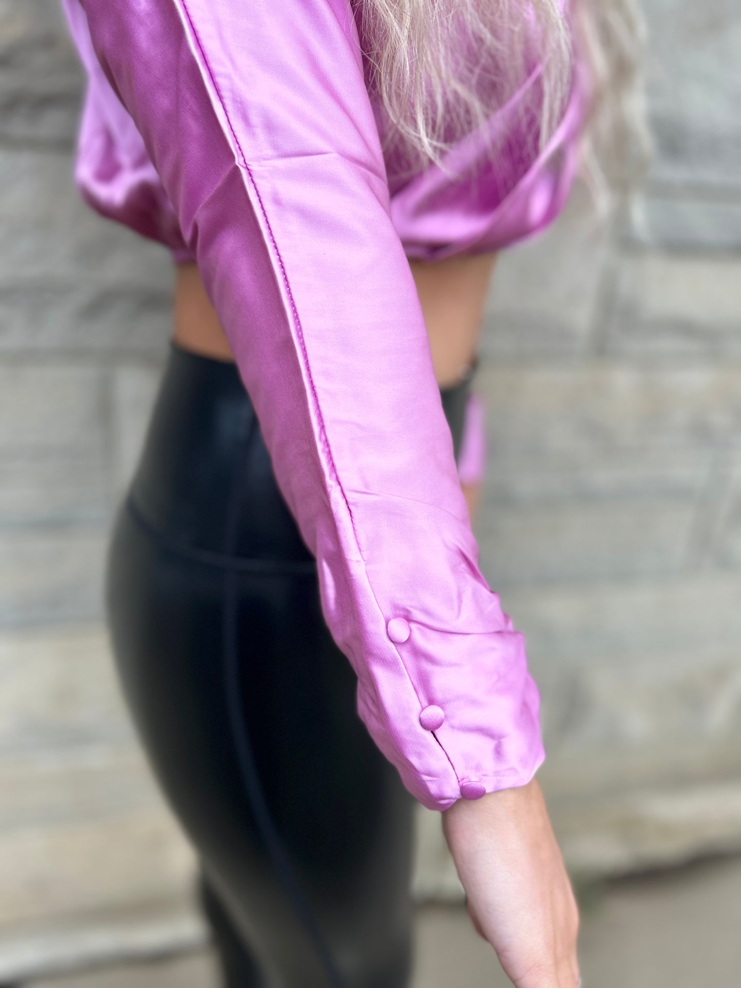 Sophisticated Satin Foldover Blouse - Pink