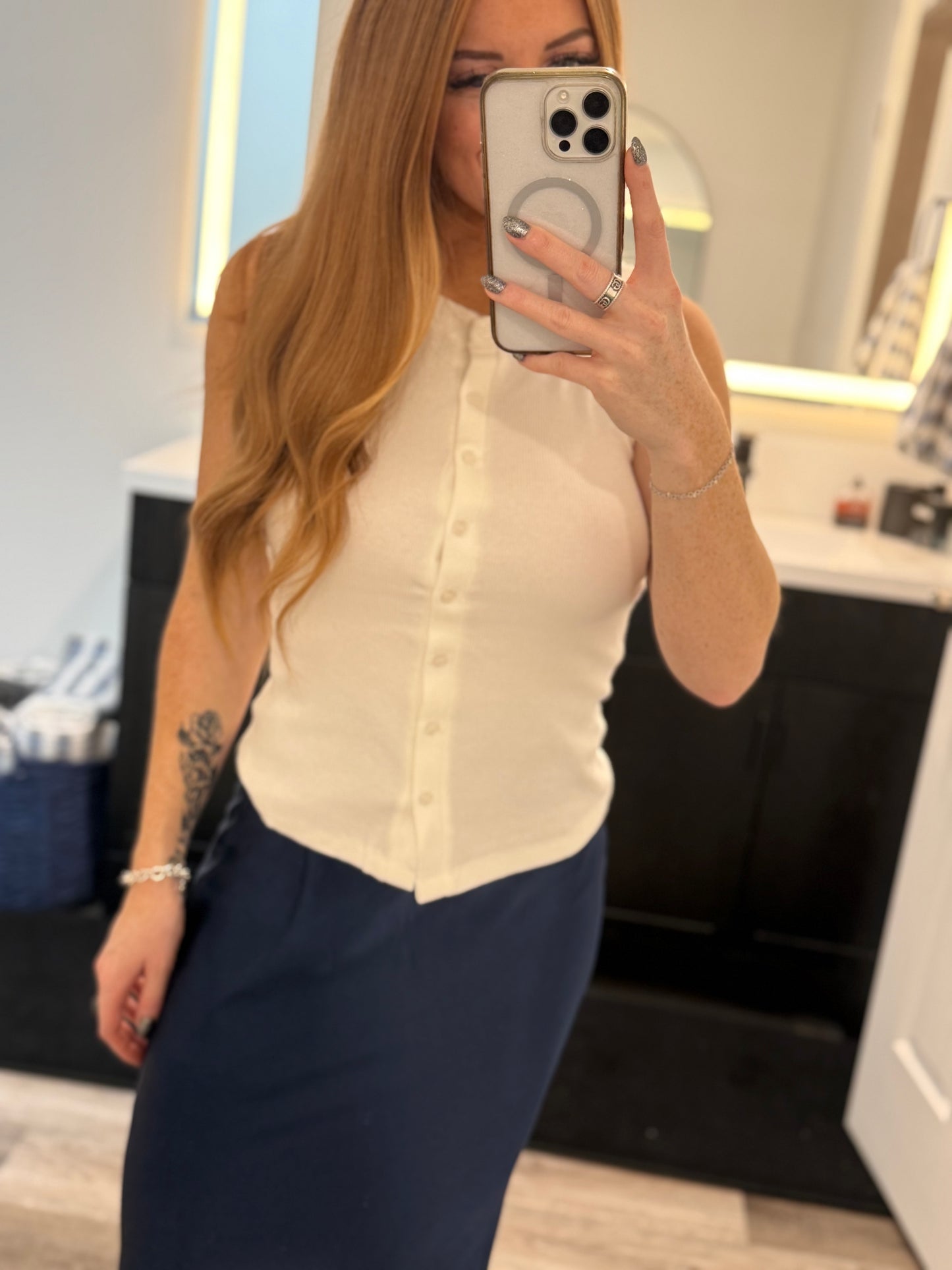 Ivory Classic Button Tank